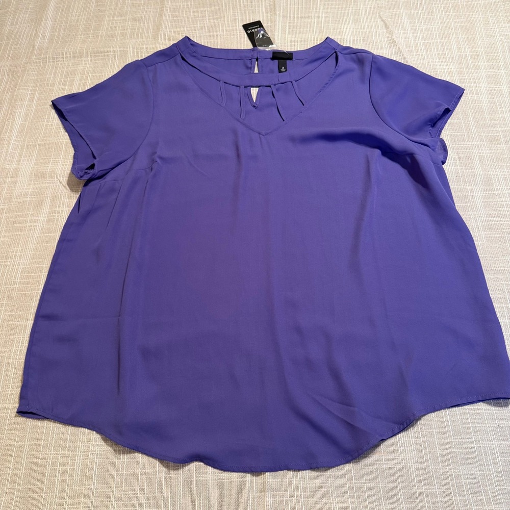Torrid Blu Iris Purple Georgette Cage Neckline Short Sleeve Blouse Size 2/XL NEW